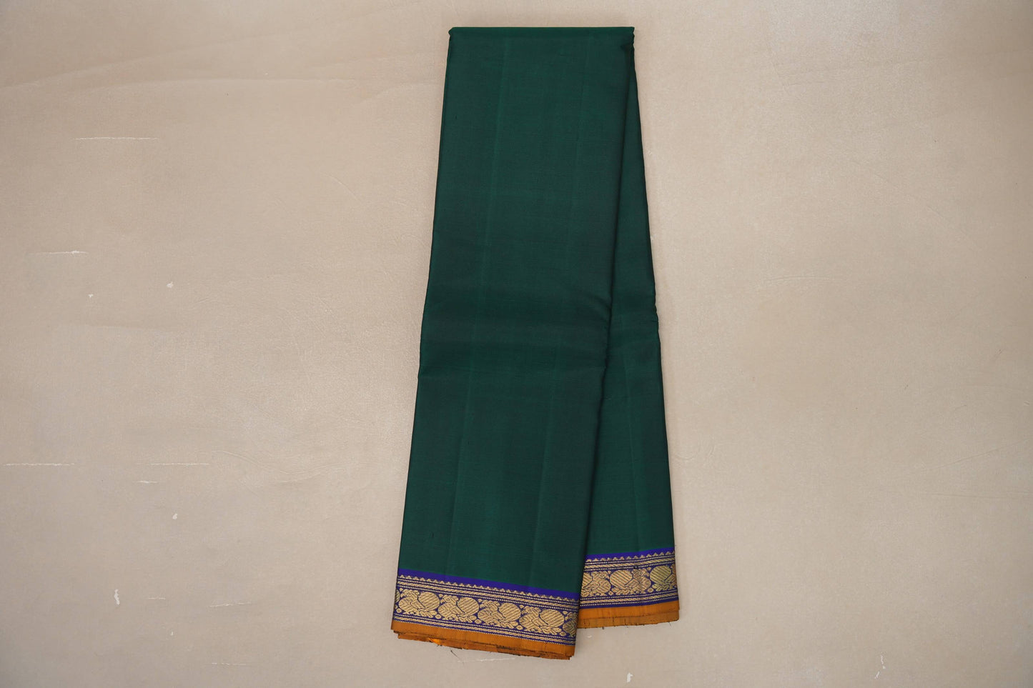 Green with Deep blue with Mustard Orange selvedge Vintage Kanjivaram Silk Saree SS9108