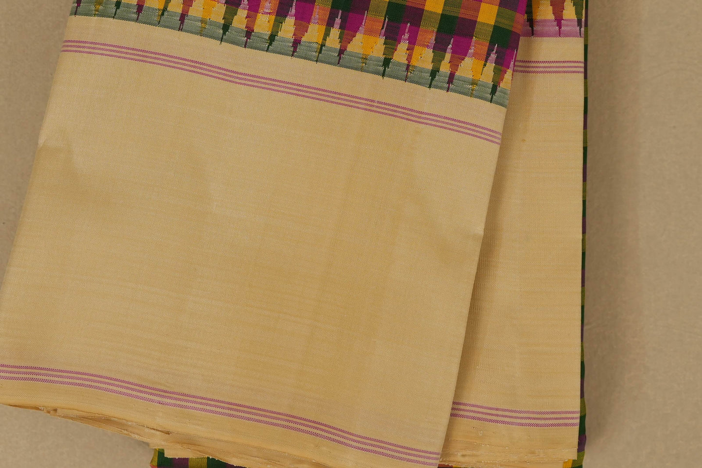 Multi Colour with Cream Borders Kanjivaram Silk Saree borders zoom