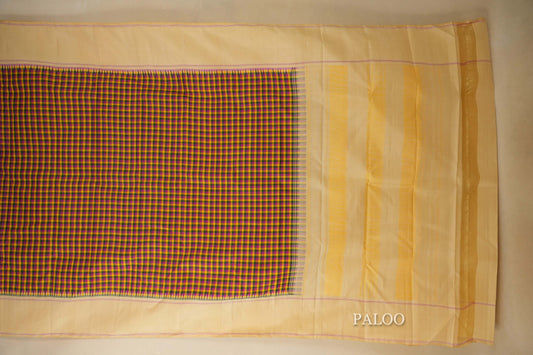 Multi Colour with Cream Borders Kanjivaram Silk Saree paloo