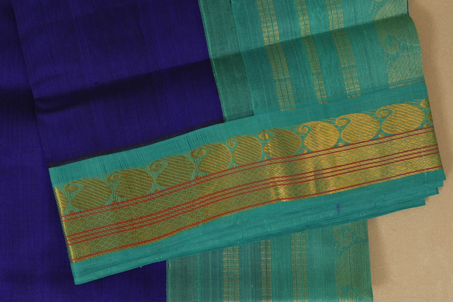 Dark Blue Silk Cotton Saree borders Zoom