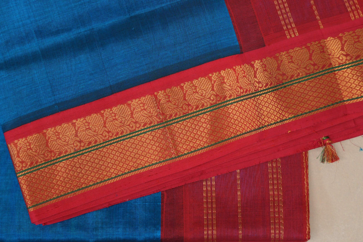 Sapphire Blue with Bright Reddish Pink Borders Vintage Silk Cotton Saree SS9117