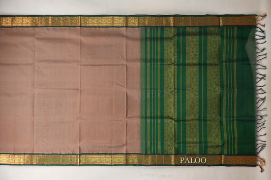 Dark Beige with Dark Green Borders Vintage Silk Cotton Saree SS9118