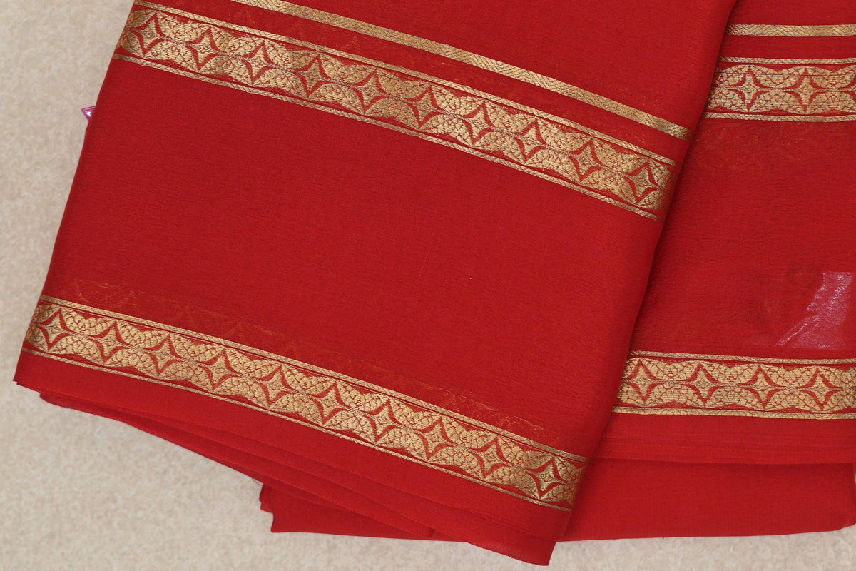 Bright Red Mysore Silk Saree border