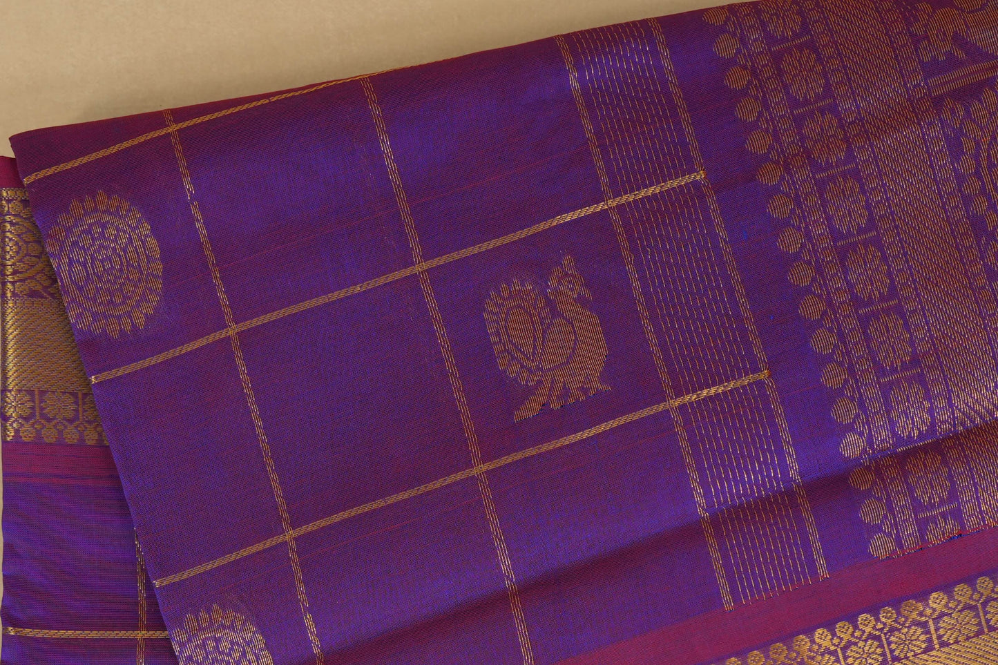 Red with Blue Dual Tone Nine and a half Yards Silk Cotton Saree body