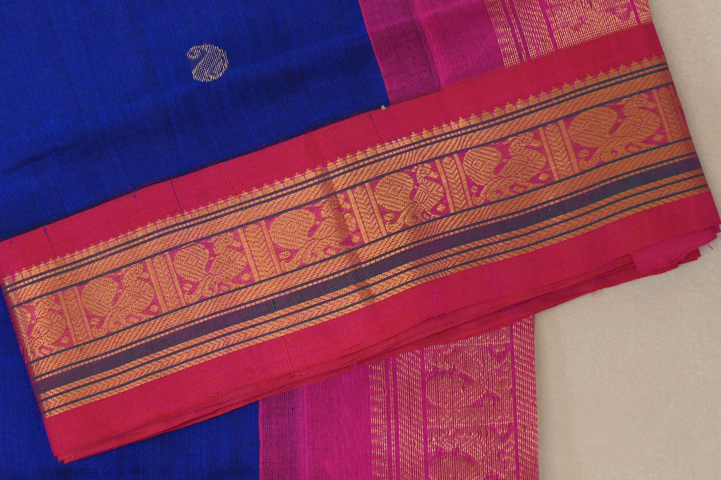 Deep Blue with Bright Pink Borders Vintage Silk Cotton Saree SS9122