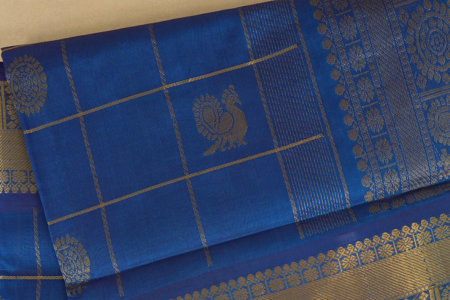Peacock Blue Nine and a half Yards Silk Cotton Saree body