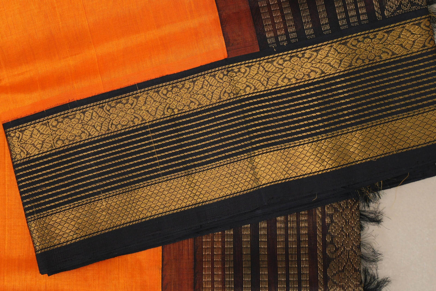 Reddish Orange with Black Borders Vintage Silk Cotton Saree SS9126