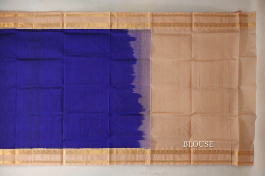 Royal Blue with Sandal Borders Vintage Silk Cotton Saree SS9127