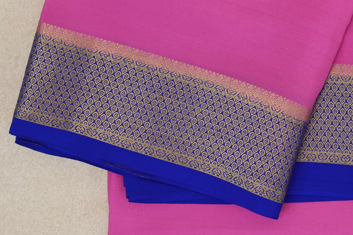 Bright Rose Pink Mysore Silk Saree border