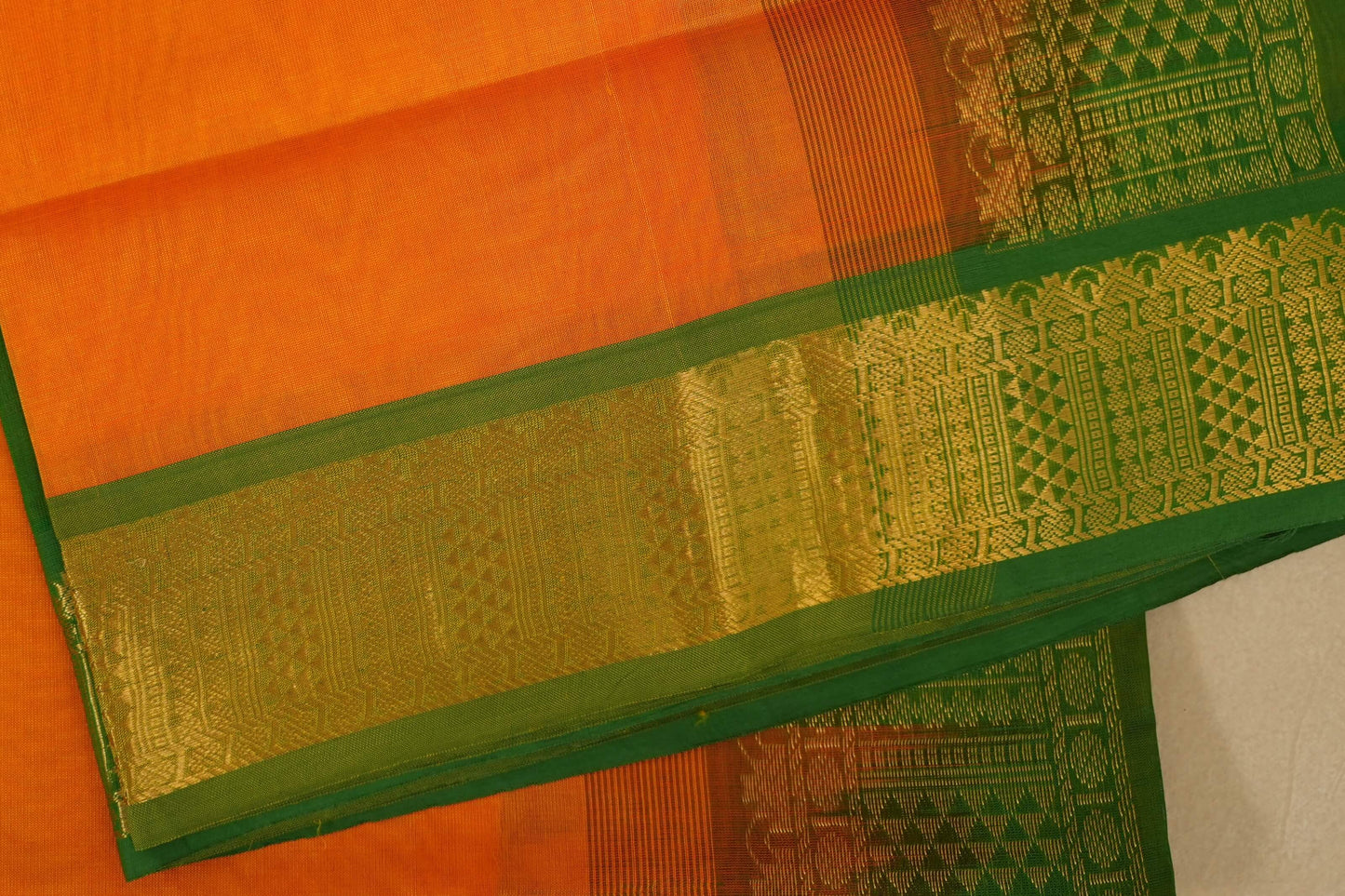 Mango yellow with green Nine and a half Yards Silk Cotton Saree borders