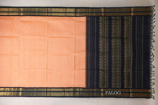 Peach with Black Borders Vintage Silk Cotton Saree SS9136