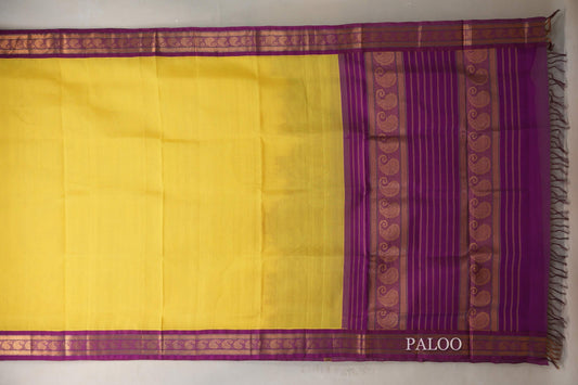Bright Yellow with Deep Magenta Borders Vintage Silk Cotton Saree SS9138