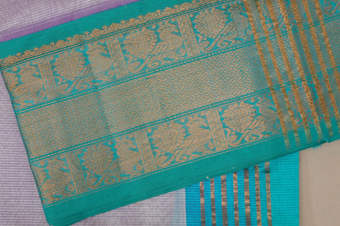 Pastel Lavender with Aqua Blue Borders Vintage Silk Cotton Saree SS9139