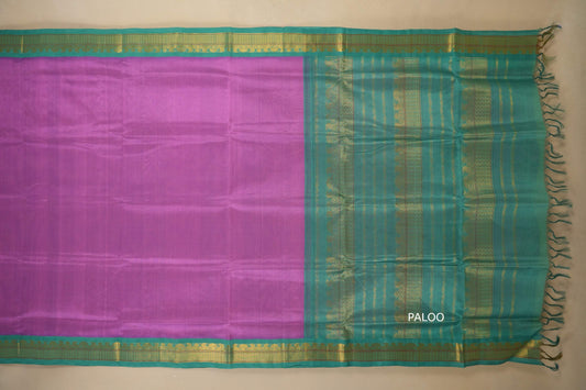 Lavender with Rama blue Nine and a half Yards Silk Cotton Saree paloo