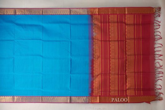 Dark Sky Blue with Reddish Pink Borders Vintage Silk Cotton Saree SS9144