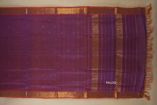 Rust with Violet dual tone Nine and a half Yards Silk Cotton Saree paloo