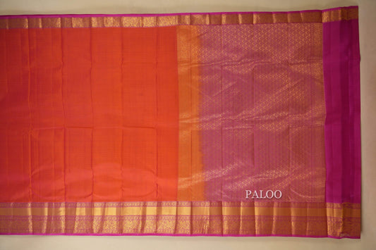 Orange Light weight Kanchipuram Silk Saree Paloo