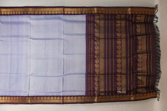 Ice blue with Deep plum Nine and a half Yards Silk Cotton Saree SS9146