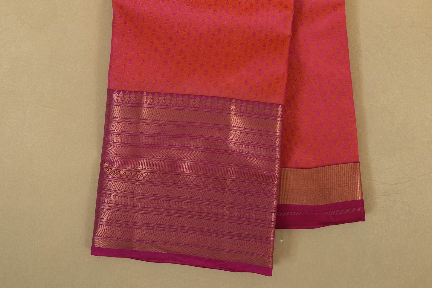Pinkish Orange Light Weight Kanchipuram Silk Saree Border Zoom