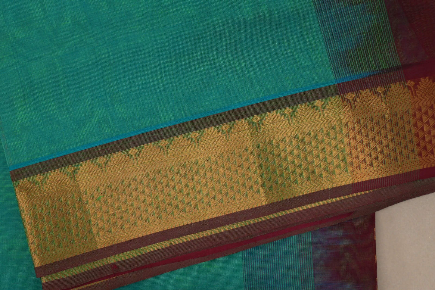 Rama Green with Reddish Maroon Nine and a half Yards Silk Cotton Saree SS9157