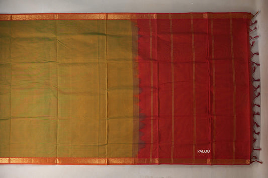 Dual Tone Green and Yellow Nine and a half Yards Silk Cotton Saree SS9160