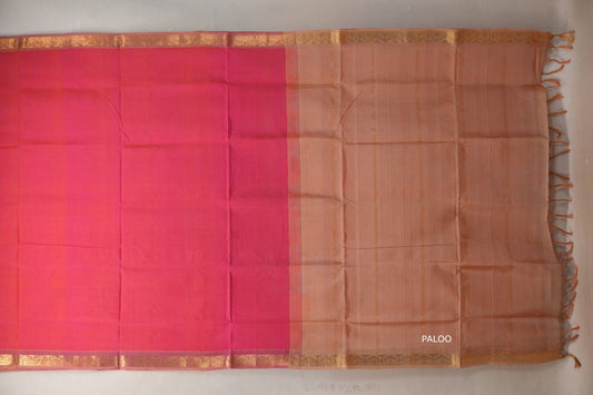 Orangish pink with Light peach Nine and a half Yards Silk Cotton Saree SS9161