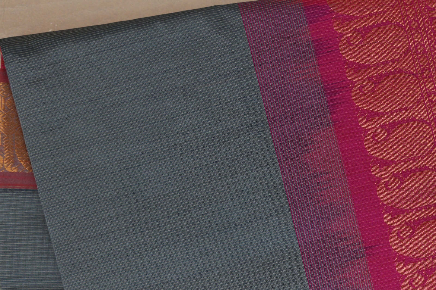 Steel grey with Rani Pink Nine and a half Yards Silk Cotton Saree SS9168