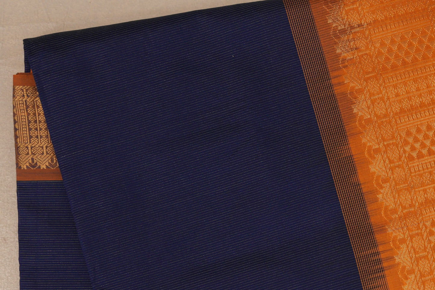 Deep Navy Blue with copper orange Nine and a half Yards Silk Cotton Saree SS9169