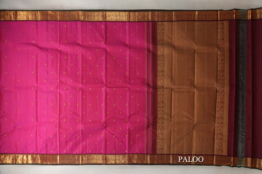 Bright Rani Pink with Deep Maroon with Dark Bottle Green Selvedge Borders Vintage Kanjivaram Silk Saree SS10287