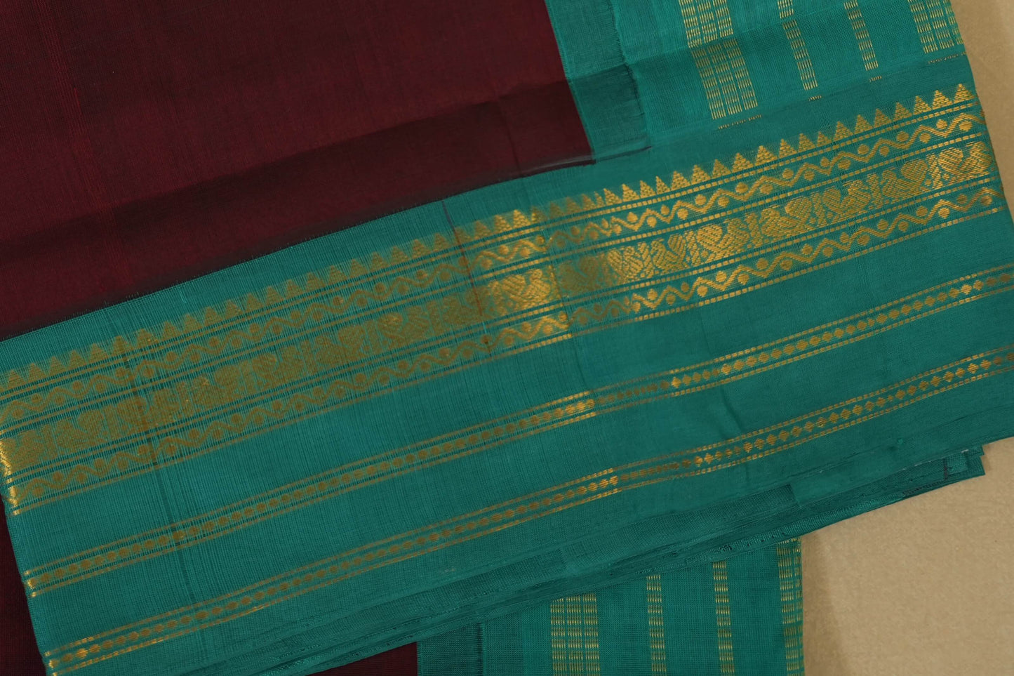 Deep Brown with Rama Blue Borders Silk Cotton Saree border zoom