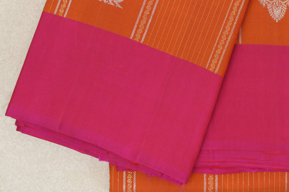 Mango Orange with Bright Pink Borders Vintage Kanjivaram Silk Saree SS10289