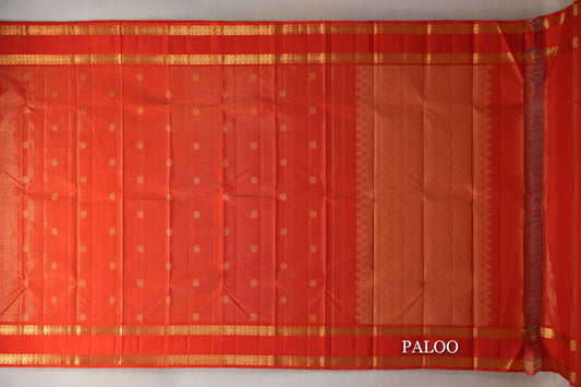 Reddish Orange with Rettai Pettu Borders Vintage Kanjivaram Silk Saree paloo
