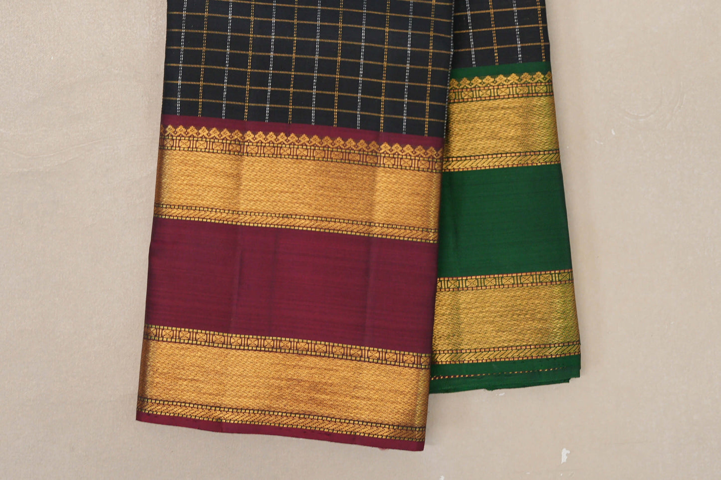 Black Vintage Kanjivaram Silk Saree borders