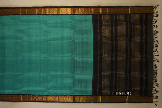 Rexona Green with Deep Brown Borders Silk Cotton Saree Paloo
