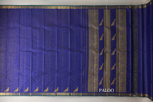 Dark Blue Vaira Oosi Vintage Kanjivaram Silk Saree paloo