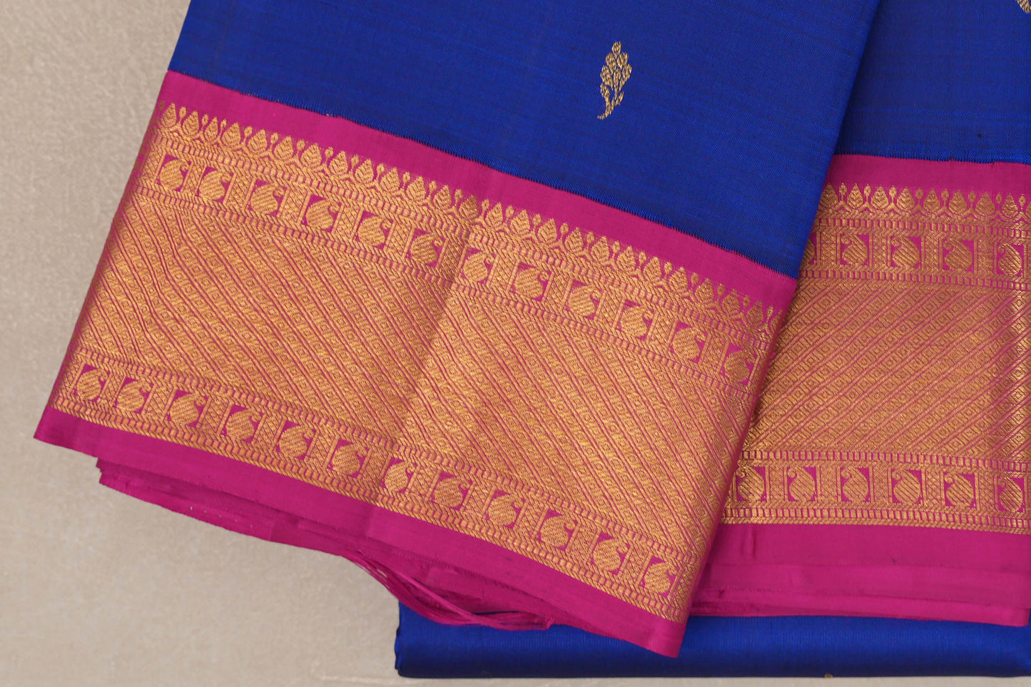 Royal Blue with Bright Pink Borders Vintage Kanjivaram Silk Saree SS9191