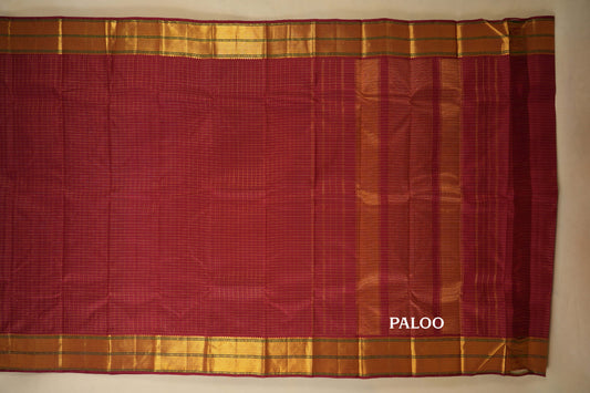 Maroon zari checks Kanjivaram Silk Saree paloo