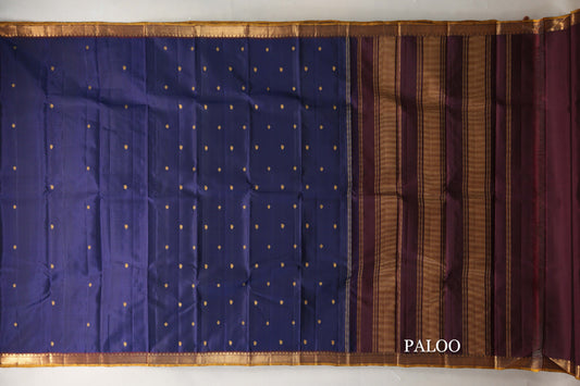 Deep Blue Vintage Kanjivaram Silk Saree paloo