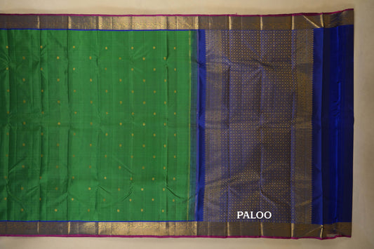 Green with Blue Borders Kanjivaram Silk Saree paloo