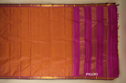 Orangish Pink with Pink Borders Kanjivaram Silk Saree paloo