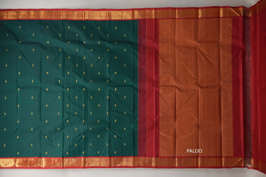Deep Green with bright red Vintage Kanjivaram Silk Saree SS9207