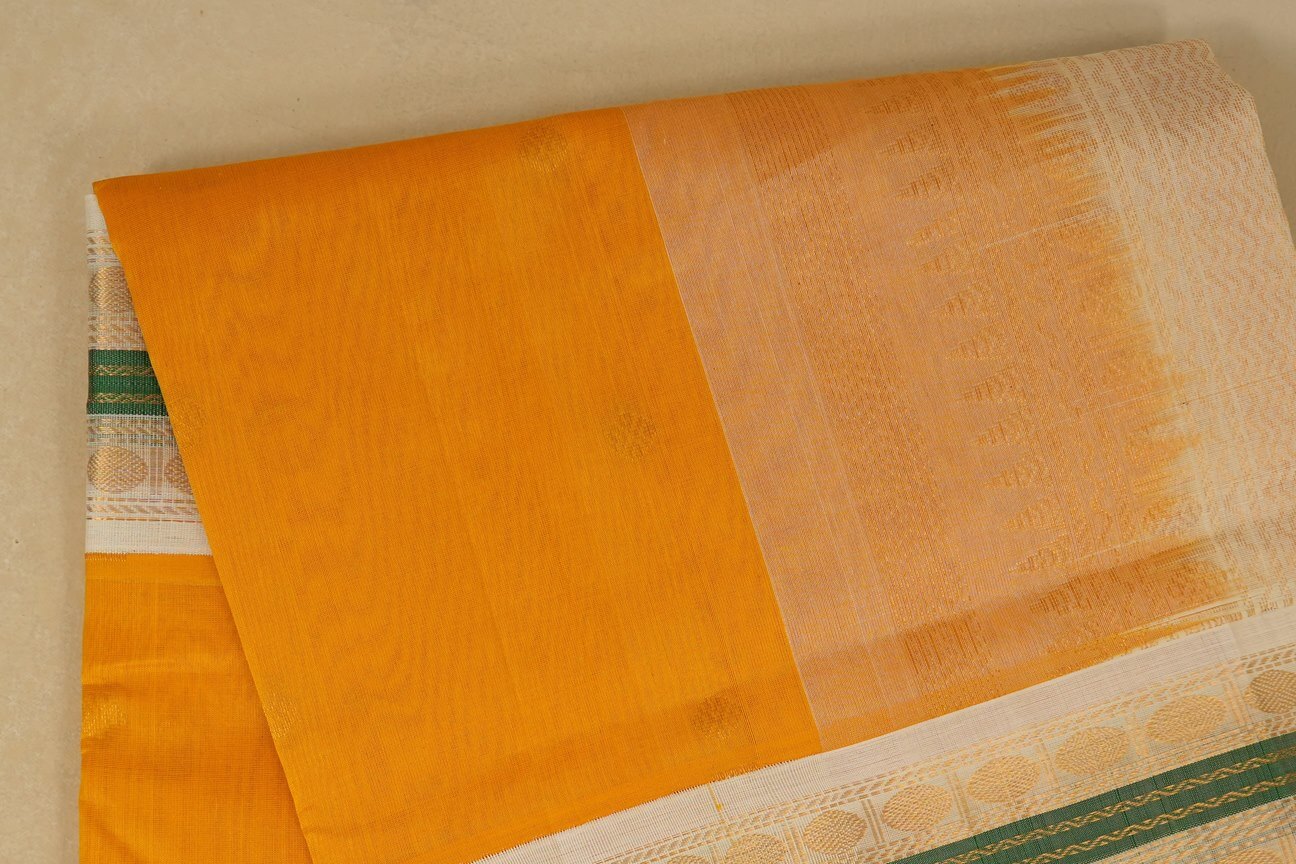 Yellow with off white Borders Silk Cotton Saree by Shreenivas Silks body
