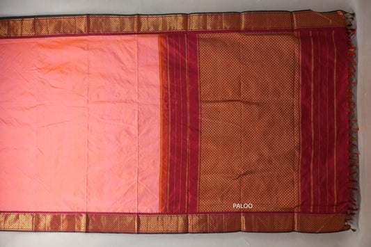 Orangish Pink Ten Yards Silk Saree SS9223