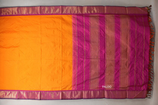 Mango Orange with magenta Ten Yards Silk Saree SS9227