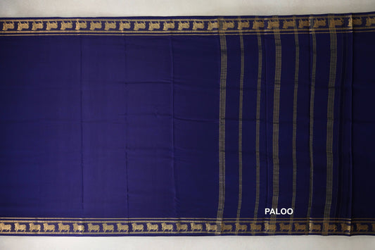 Deep Blue Mysore Silk Saree paloo