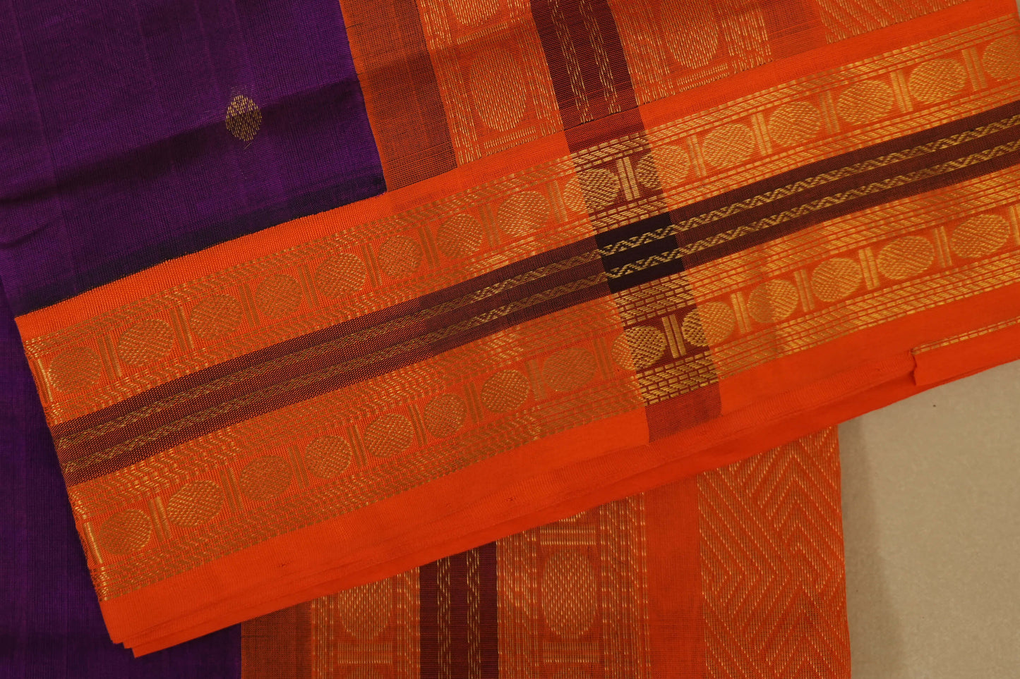 Magenta with Orange Borders Silk Cotton Saree borders