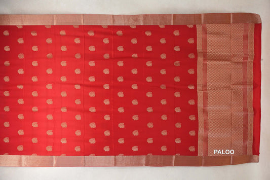Bright Red Mysore Silk Saree paloo