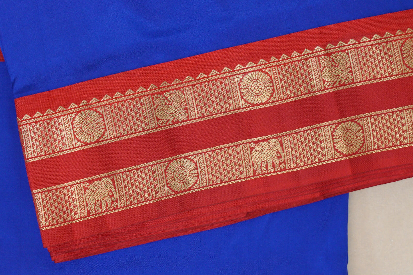 Azure Blue Ten Yards Silk Saree border zoom