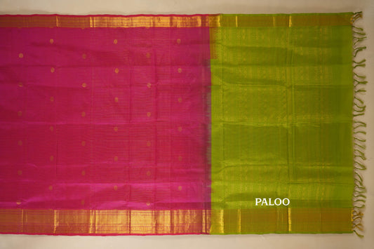 Pink Vaira Oosi Silk Cotton Saree paloo