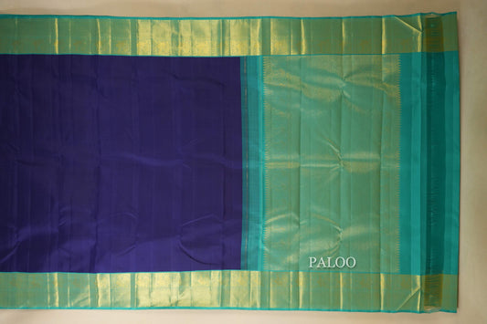 Dark Blue Vintage Kanjivaram Silk Saree paloo